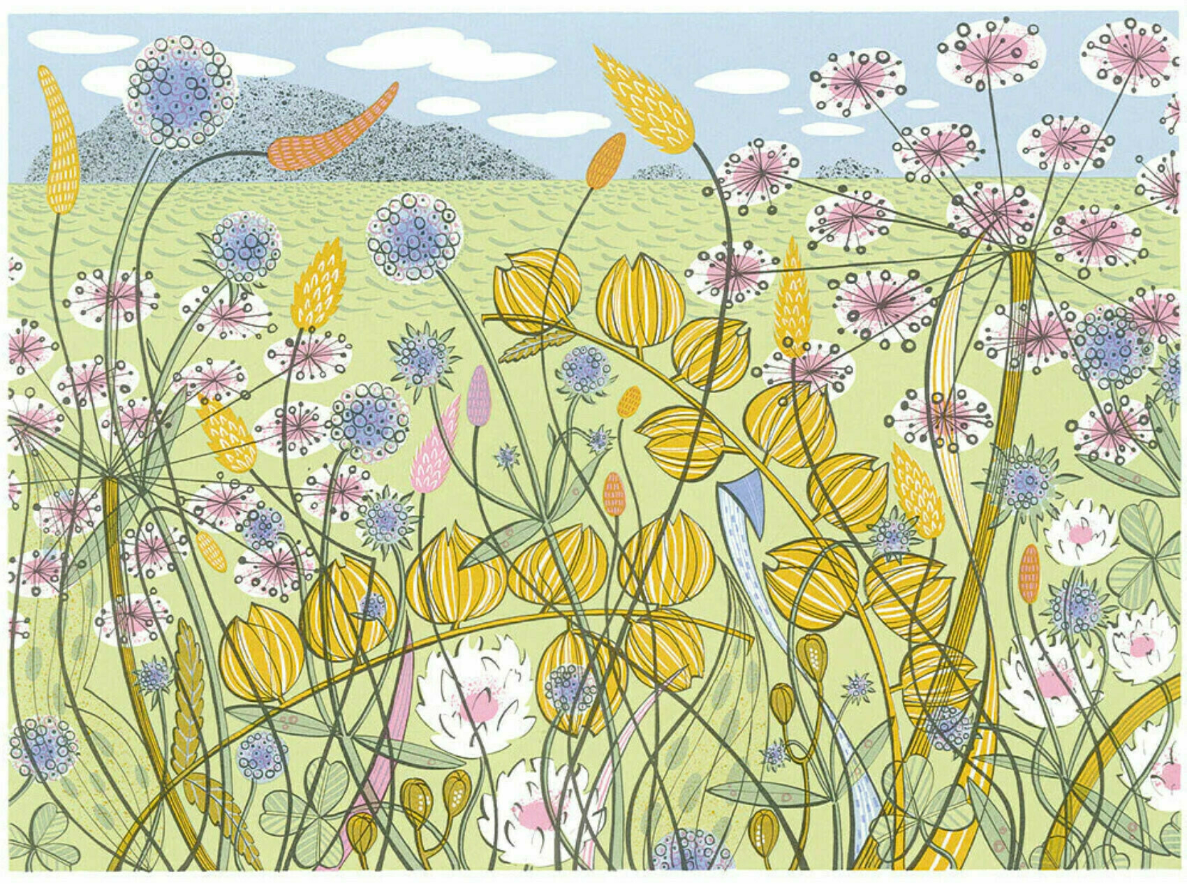 Stylized illustration of a vibrant flower field with various colorful blooms and foliage against a backdrop of gentle hills and a blue sky with white clouds.
Spanish: Ilustración estilizada de un campo de flores vibrante con varias flores coloridas y follaje contra un fondo de suaves colinas y un cielo azul con nubes blancas.
Basque: Lorezain batzorde estilizatua, lorategi koloretsuekin eta hostoekin, mendi leunen eta hodei zuriekin zerua atzealdean.