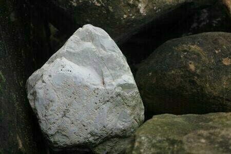 A large, white rock stands out among darker stones, possibly in a natural outdoor setting.
Spanish: Una gran roca blanca destaca entre piedras más oscuras, posiblemente en un entorno natural al aire libre.
Basque: Harri zuri handi bat nabarmentzen da harrizko ilunen artean, litekeena da kanpoaldeko ingurune natural batean.